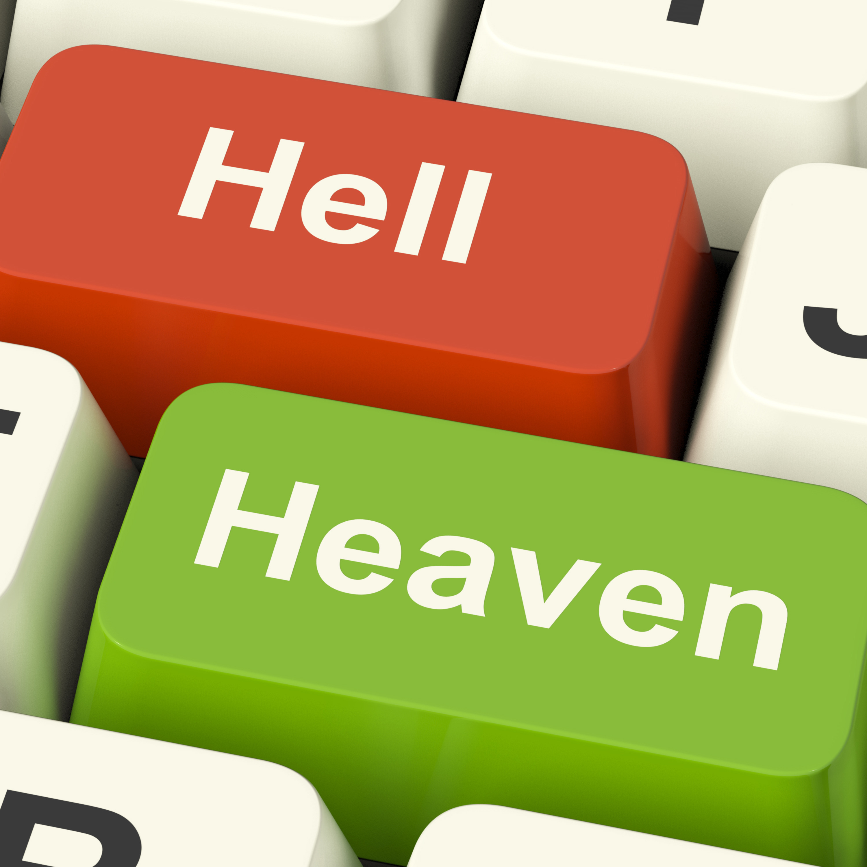 Heaven Hell Computer Keys Showing Choice Between Good And Evil Online